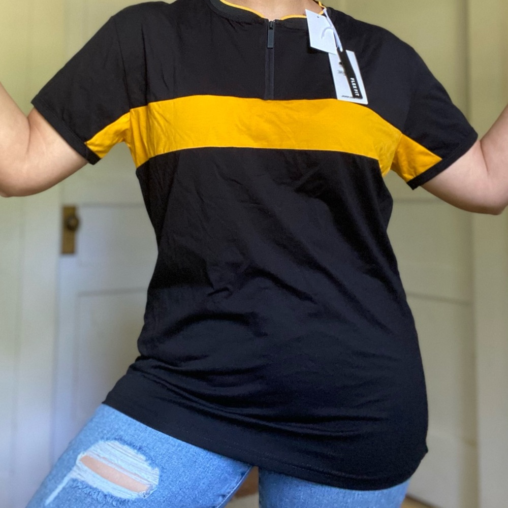 SOBK men’s Black and Yellow Zip-Up T-Shirt